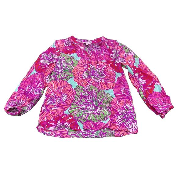 Lilly Pulitzer Womens XXS Elsa Worth It 100% Silk Floral Pink Blouse Top - Picture 1 of 10